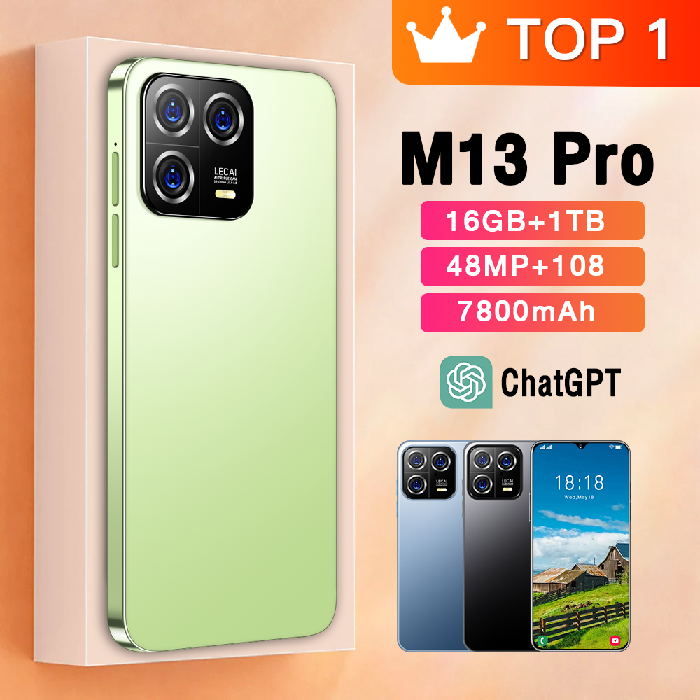 M13 Pro Mobile Phone 16GB+1TB Face Recognition Fingerprint Unlock Dual Card Smart Phone